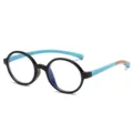 Runde Blaulichtfilter-Brille für Kinder mit flexiblen hellblauen Silikonbügeln - Schwarz Rahmen Blau Bügel C5