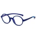 Flexible blaue Silikon-Kinderbrille mit Anti-Blaulicht-Gläsern und ovalem Rundrahmen - Dunkelblau Rahmen C7