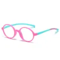 Flexible rosa-blaue Kinderbrille mit Blaulichtfilter und ovalem Silikonrahmen-Design - Rosa Rahmen Cyan Bügel C8