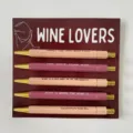 Set di 5 penne a sfera a tema vino con citazioni divertenti e cartolina espositiva. - Tema vino rosso