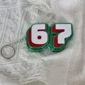 67 Number Keychain Metal Fidget Pendant Green Red White Design Key Ring Accessories - Green