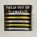 5-Piece funny quote ballpoint pen set with display card, metal gold trim novelty gift pens. - Yellow and Black Slogan Theme