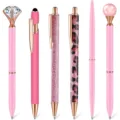 Pink diamond ballpoint pen set of 6, cute crystal pearl touch screen pens for office gift. - Pink