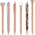 Rose gold ballpoint pens set with diamond pearl and leopard print details for chic office use. - Rose Gold