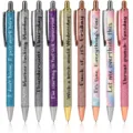 Set of 9 glitter ballpoint pens with funny quotes, metal clip, smooth writing office stationery. - 9 Pieces/Pack