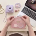 Tragbare rosa Netztasche in Muschelform für Make-up, Kabel und tägliches Zubehör. - M / Rosa