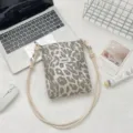 Panterprint crossbody telefoontasje met verstelbare schouderriem van touw - Zilvergrijs Luipaard