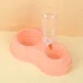 Pink pet double bowl with automatic water bottle dispenser for cats and dogs feeding use. - Pink (Non-Slip Upgraded Model) / Pink