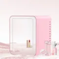 Mini makeup fridge with LED lighted mirror, portable skincare cosmetic cooling storage box for car. - Car & Home Dual-Use Mirror Surface