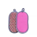 Double-sided cleaning sponge kitchen dishwashing scrub pad with hanging loop for home daily use - 16x9x1cm / Red