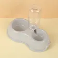 Grey pet double bowl with water bottle dispenser, anti-slip feeding and drinking pet bowl. - Grey (Anti-Slip Upgraded Version) / Gray