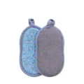 Double-sided cleaning sponge kitchen dishwashing cloth with hanging loop blue and grey - 16x9x1cm / Blue