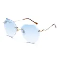 Polygon rimless sunglasses with light blue gradient lenses and gold temples - Gold Frame Gradient Blue