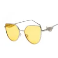 Vintage sunglasses with yellow lenses and decorative relief wings on the frame - Retro Embossed Wing Style (C5) / Silver Frame Yellow Lens
