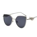 Retro irregular sunglasses with metallic wing relief temples for men and women - Retro Embossed Wing Style (C6) / Silver Frame Black Gray Lens