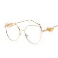 Retro stylish gold metal frame glasses with embossed wing detail on white background - Gold Frame Clear Lens