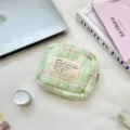 Minimalist macaron green quilted plaid mini pouch for portable cosmetic and jewelry storage - Quilted Custom Light Green Plaid