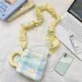 Süße Umhängetasche im koreanischen Karomuster mit trendigem gelbem gerafftem Schultergurt - Plaid Wasserbecher Stil (6281745803186) / Grün