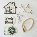 Farmhouse tiered tray decor wooden sign set with bead garland and rustic home accents. - Farmhouse 3-Piece Set with Beads and Love