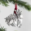 Metal Christmas tree ornament featuring cute forest animals carrying a tree with a red cardinal accent. - Koala