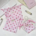 Juego de bolsas de almacenamiento con cordón a cuadros rosas y bordado de cerezas - 小号 (14*15) / Rosa