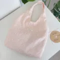 Detailed view of a pink cherry blossom embroidered tote bag with a soft gauze texture. - Tote Bag (6531) / Pink