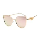 Trendy gold frame sunglasses with embossed wing temples and pink ocean tinted lenses - Retro Embossed Wing Style (C4) / Gold Frame Pink Lens