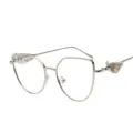 Elegant retro metal frame glasses featuring unique 3D embossed wing temple details. - Silver Frame Clear Lens