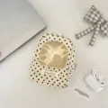 Cream white polka dot doll storage bag with transparent window and lifestyle props - Case Only / Beige