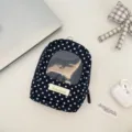 Polka dot doll storage pouch with a transparent window and pendant hook detail - Case Only / Black