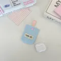 Light blue quilted small storage pouch for AirPods with pink strap and snap button - Light Blue