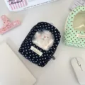 Premium polka dot doll display bag with transparent window in navy blue colorway - Bag With Sheep Toy / Black