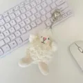 Cute white fluffy lamb plush keychain pendant displayed on a minimalist white desk - Sheep Pendant Only / White