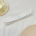 Floral print fabric cutlery storage pouch with blue snap button, portable chopstick and spoon bag. - Floral Plaid Patchwork (64162) / White