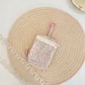 Ins floral key pouch with double zippers and hanging ring, portable cute coin purse and earphone bag. - Floral