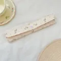 Floral fabric tableware storage pouch with snap button, portable student chopstick organizer bag - Floral Plaid Patchwork (64162) / Beige