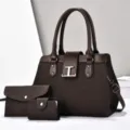 Set di borsa a mano in tela marrone scuro con portafoglio coordinato per donne. - Caffè