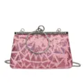 Sac de soirée rose à paillettes avec poignée anneau strass et détail cadre métallique femme - Rose