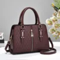 Elegant burgundy diamond quilted leather handbag with gold hardware and strap - Wine Red