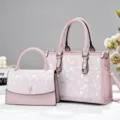 Pink tote handbag set with stylish print, large capacity elegant shoulder bag for women - Pink
