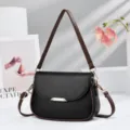 Black brown contrast color PU leather shoulder bag stylish casual crossbody bag for women. - Black