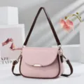 Pink shoulder bag, soft leather small square bag with brown strap for women daily commutinging. - Pink