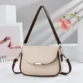 Minimalist small square shoulder bag for women, soft leather commuting handbag, stylish daily purse. - Khaki