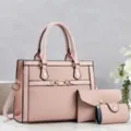 Set borsa a mano rosa grande capacità shopper borsa a tracolla pochette portacarte - Set da 3 pezzi / Rosa
