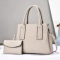 Borsa a mano trapuntata alla moda con pochette abbinata, grande borsa da lavoro in pelle PU. - Kaki