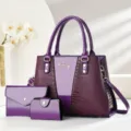 Lila Kroko-Muster Handtasche 3-teiliges Set, elegante Umhängetasche mit passender Geldbörse. - Lila