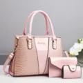 Rosa Krokodil Muster Damen Handtasche dreiteiliges Set große Kapazität Schultertasche neu - Rosa