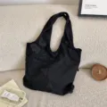 Black canvas tote bag featuring exquisite lace butterfly embroidery, spacious and stylish. - Black (44292) / Black
