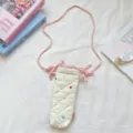 Quilted protective storage bag with cute heart embroidery and pink gingham drawstring details. - Rainbow Gradient Heart