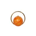Orange acrylic sphere evening bag with gold ring handle, stylish unique round planet clutch. - Yellow